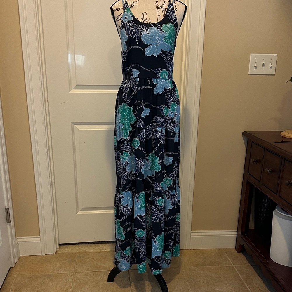 LOFT Floral Maxi Dress - Black and Green